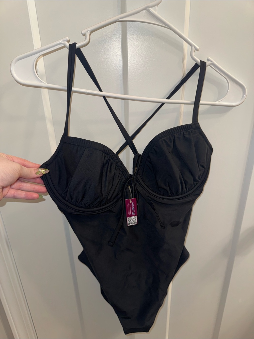 Adore Me Black One-Piece Swimsuit with Cross-Back Straps